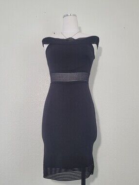 VTG Y2K CESEM Black Party Cocktail Strechy Bodycon Dress with Puntured Details S